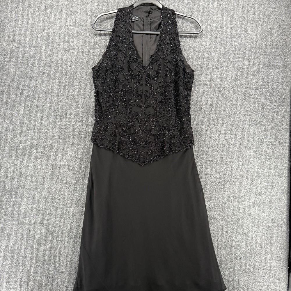 J Kara Beaded Dress Womens 12 Black Sleeveless Midi Bodice Evening Gown Formal